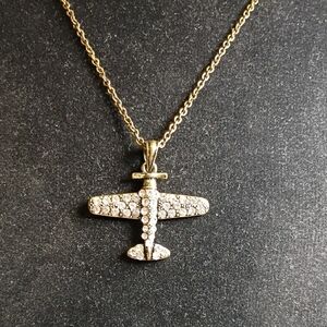 Sparkling Gold Airplane Pendant Necklace